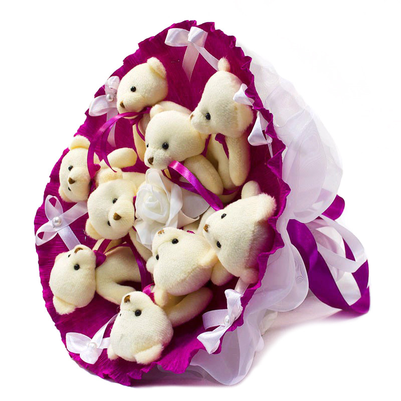 Букет из игрушек Мишки 9 фуксия 5351IT                                                              