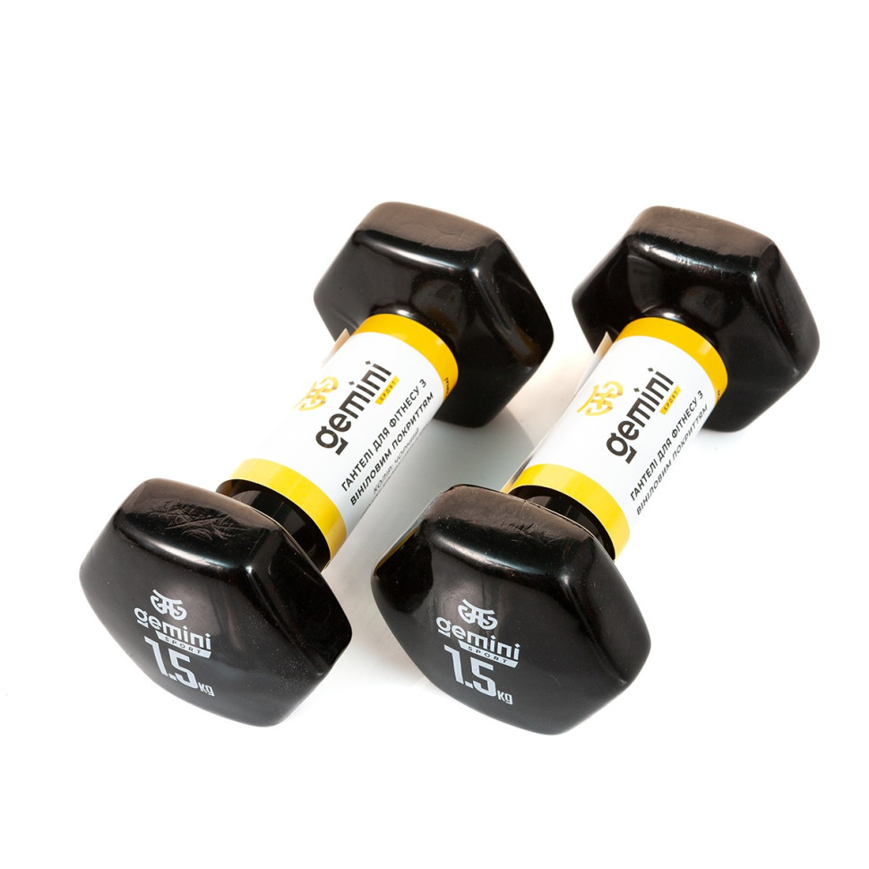 Гантели для фитнеса с виниловым покрытием Gemini Sport GSD-1.5BK 2 шт, по 1.5 кг, черные