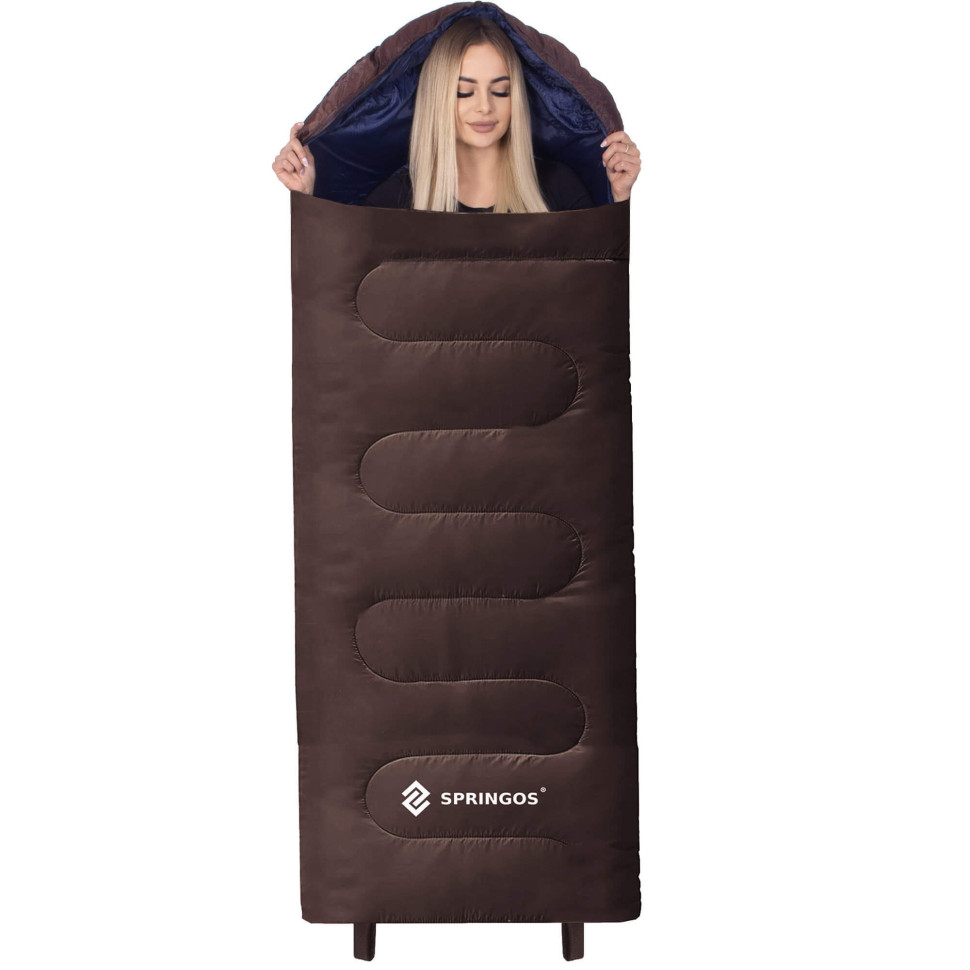 Спальний мішок-спальник 2 в 1 Springos CS0121 Brown/Navy Blue, чохол