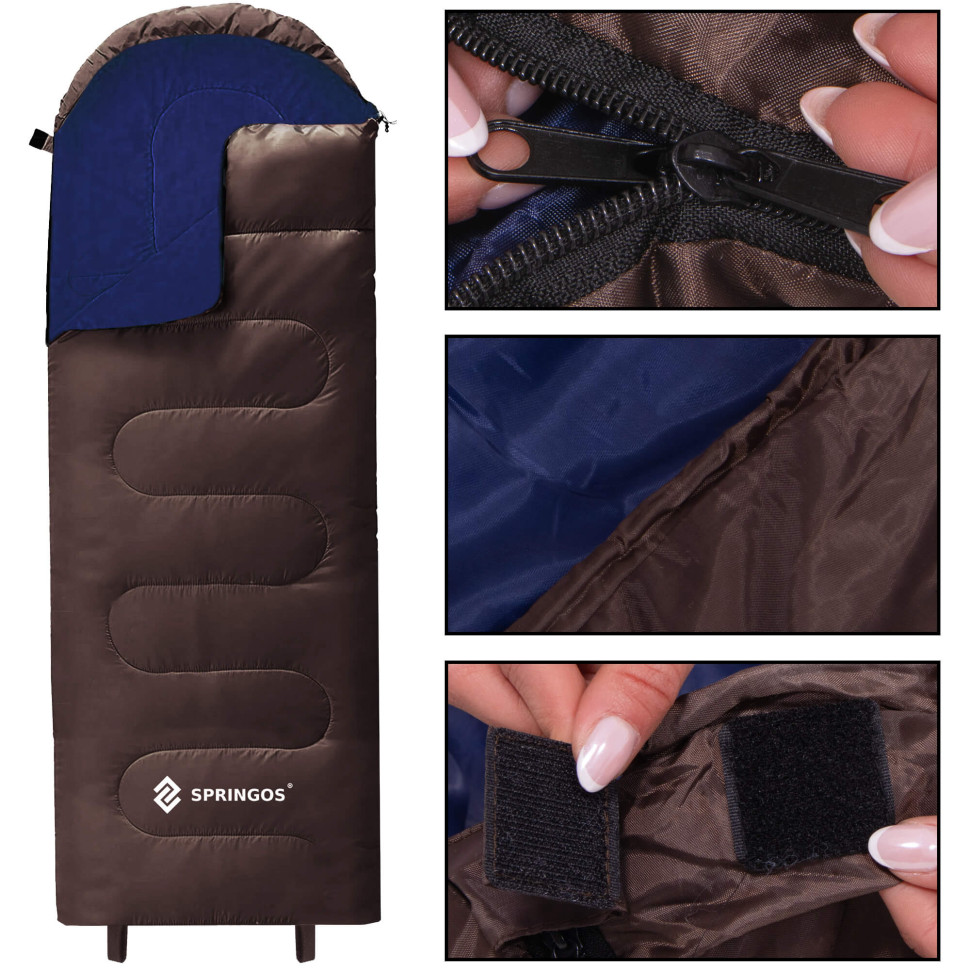 Спальний мішок-спальник 2 в 1 Springos CS0121 Brown/Navy Blue, чохол
