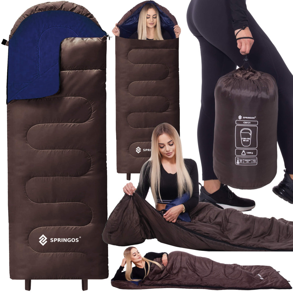 Спальний мішок-спальник 2 в 1 Springos CS0121 Brown/Navy Blue, чохол