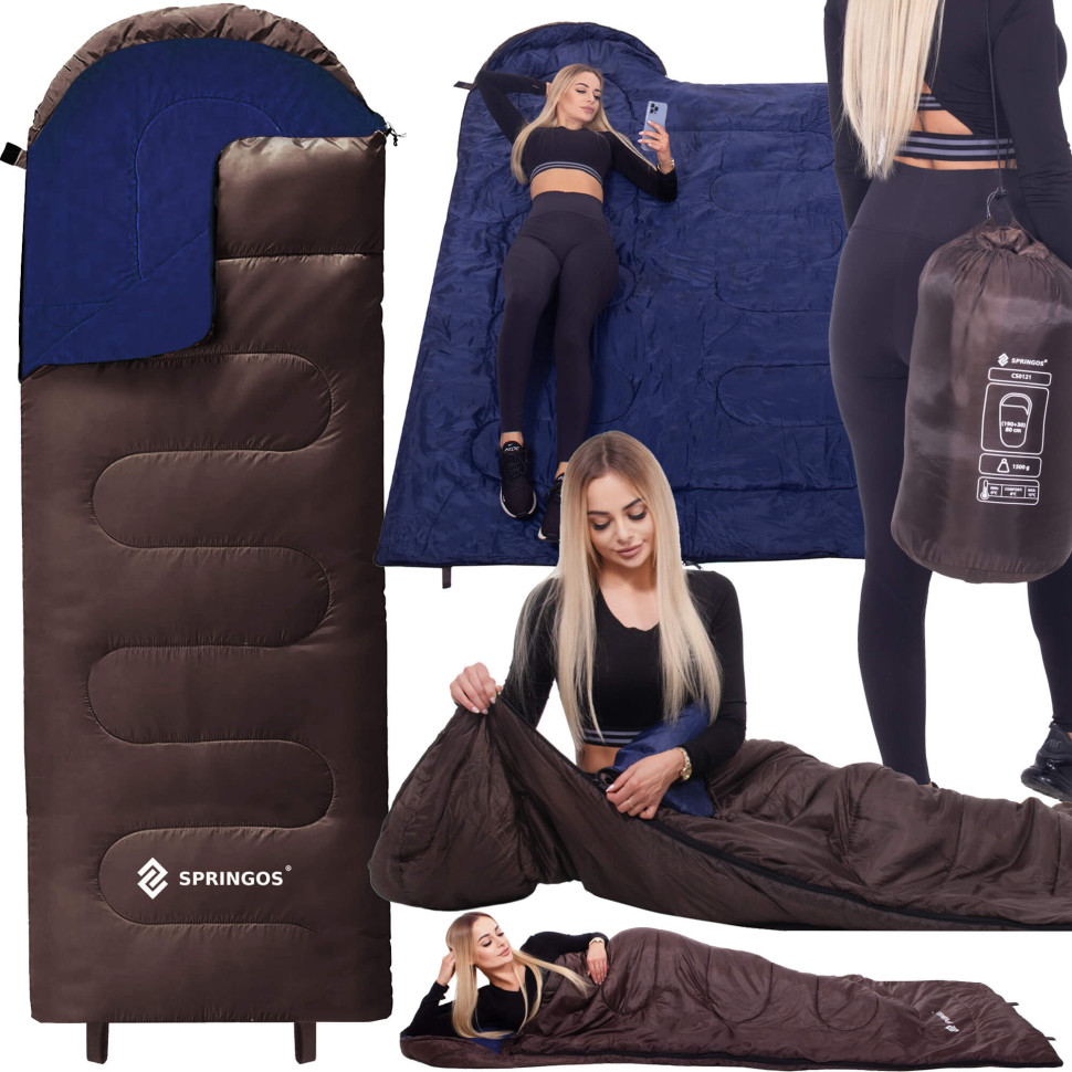 Спальний мішок-спальник 2 в 1 Springos CS0121 Brown/Navy Blue, чохол