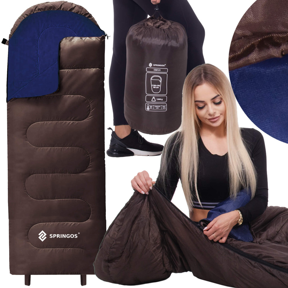 Спальний мішок-спальник 2 в 1 Springos CS0121 Brown/Navy Blue, чохол