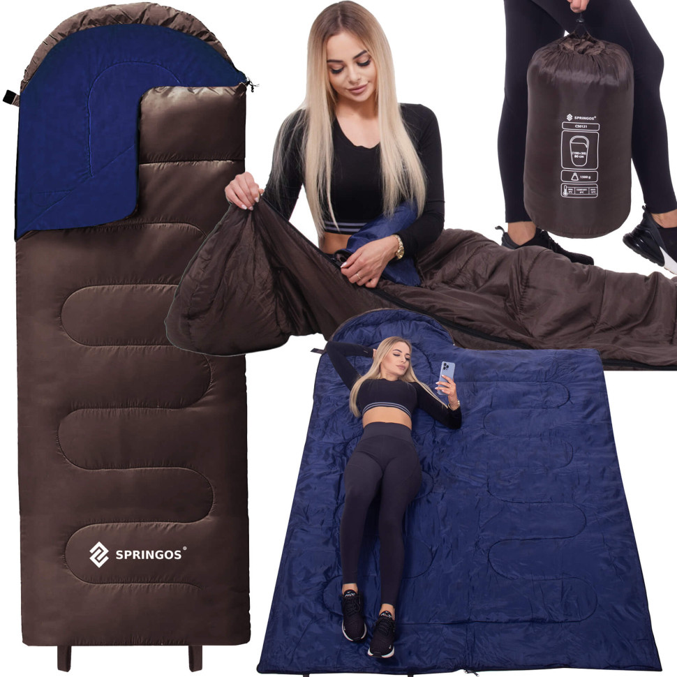 Спальний мішок-спальник 2 в 1 Springos CS0121 Brown/Navy Blue, чохол