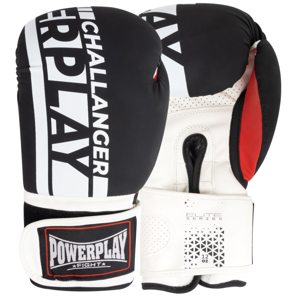 Боксерські рукавички 3086 Matt Challenger PowerPlay PP_3086_14oz_Bl/White, Чорно-Білі 14 унцій
