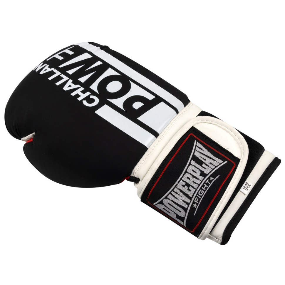 Боксерські рукавички 3086 Matt Challenger PowerPlay PP_3086_14oz_Bl/White, Чорно-Білі 14 унцій
