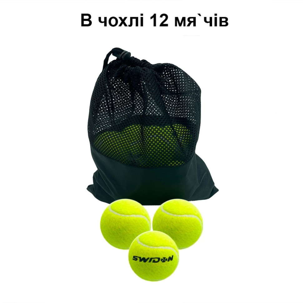 Набір м'ячів для великого тенісу SWDN Tennis Ball Newt NE-TT-12 в чохлі 12 штук