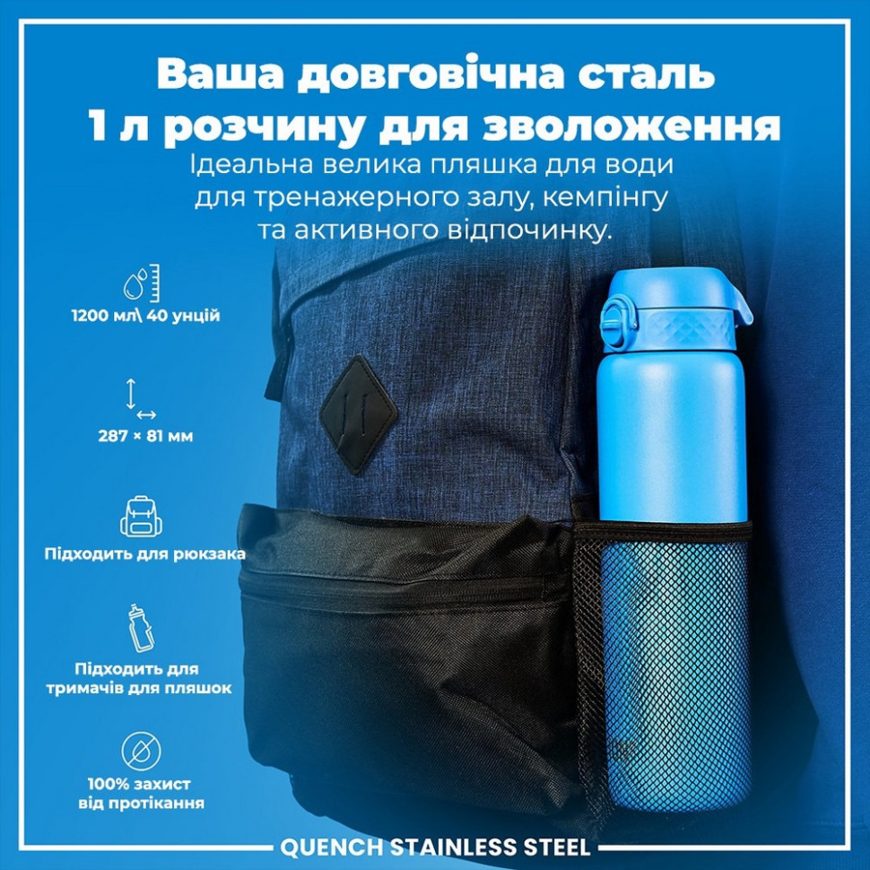 Бутылка для воды металлическая Stainless Steel ION8 I8SS1000BLU 1200 мл, Blue