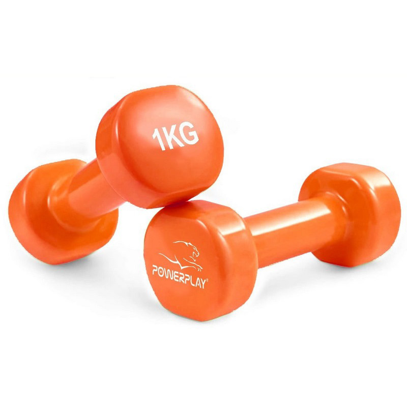 Гантелі вінілові PowerPlay PP_4103_2*1kg 2 по 1 кг, Помаранчеві