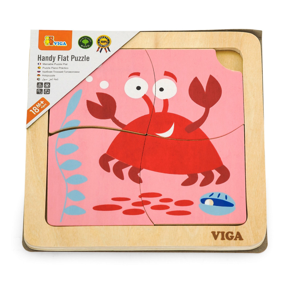 Деревянный мини-пазл Крабик Viga Toys 50146, 4 элемента