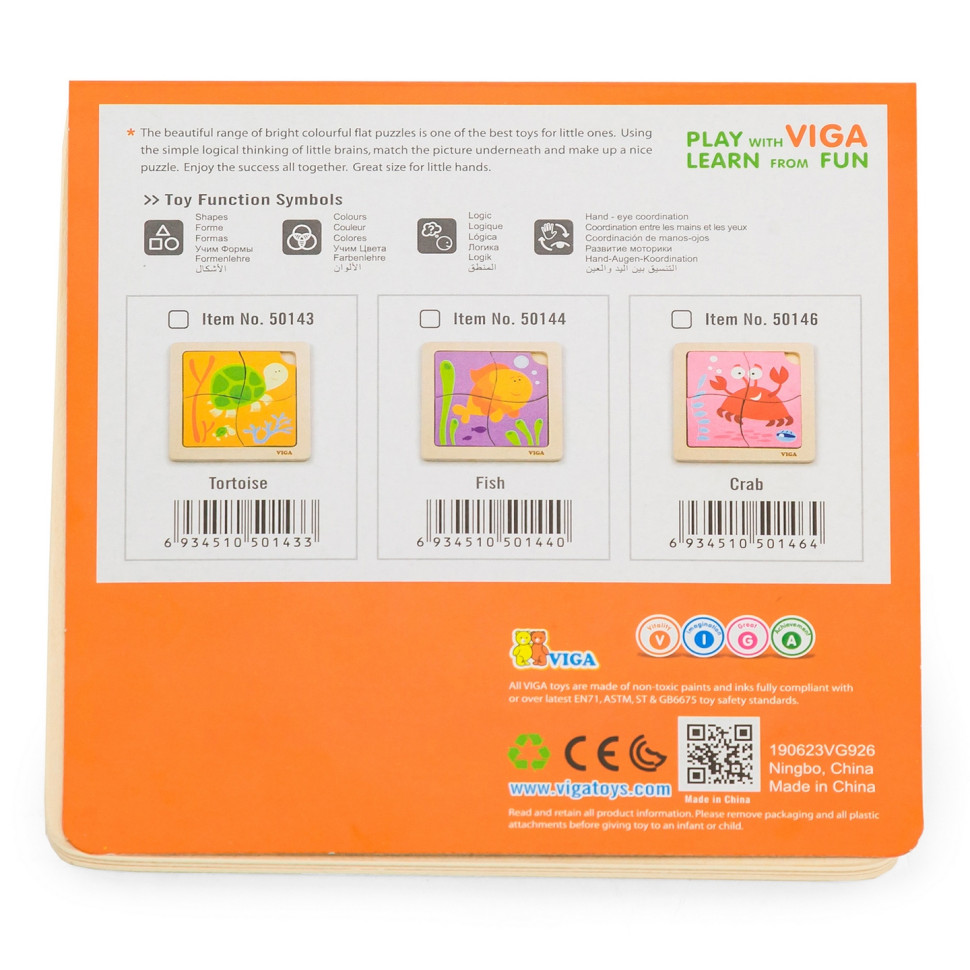 Деревянный мини-пазл Крабик Viga Toys 50146, 4 элемента
