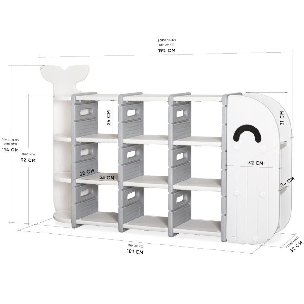 Детский стеллаж для хранения Splash Mealux KD-E054 White 192х114х32 см