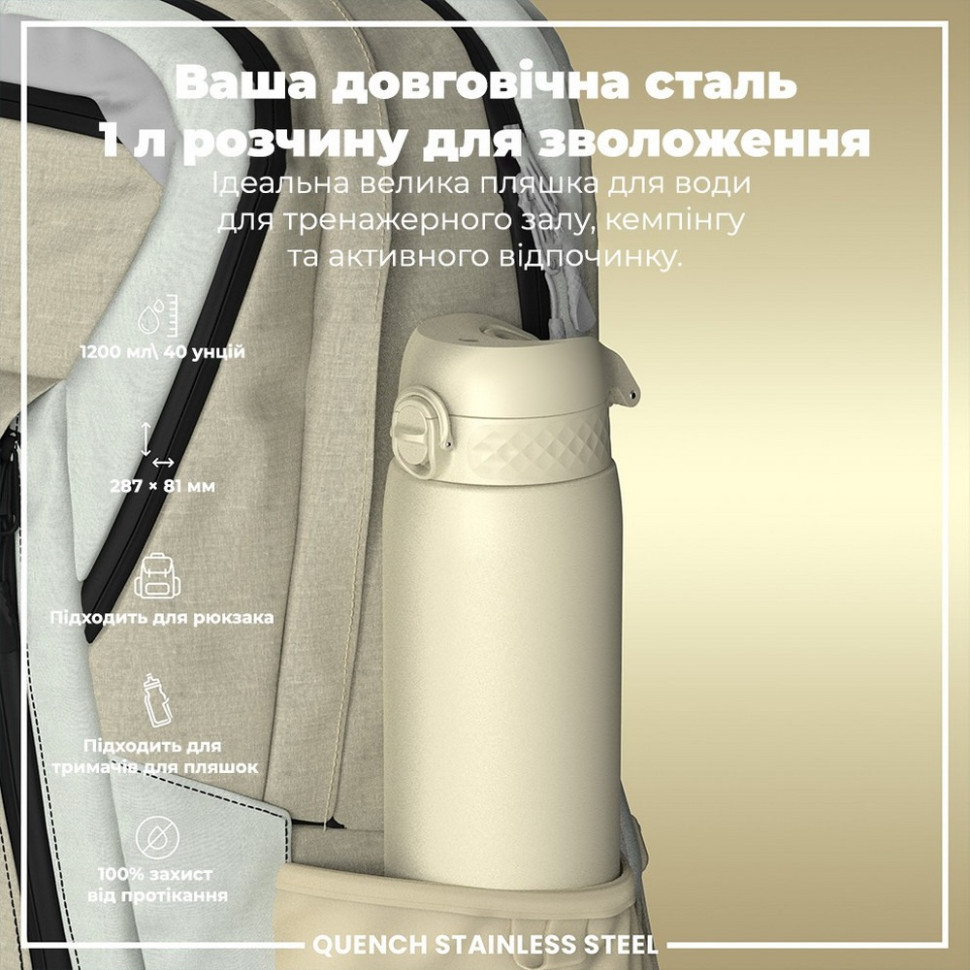 Бутылка для воды металлическая Stainless Steel ION8 I8SS1000CWHI 1200 мл, Creamy White