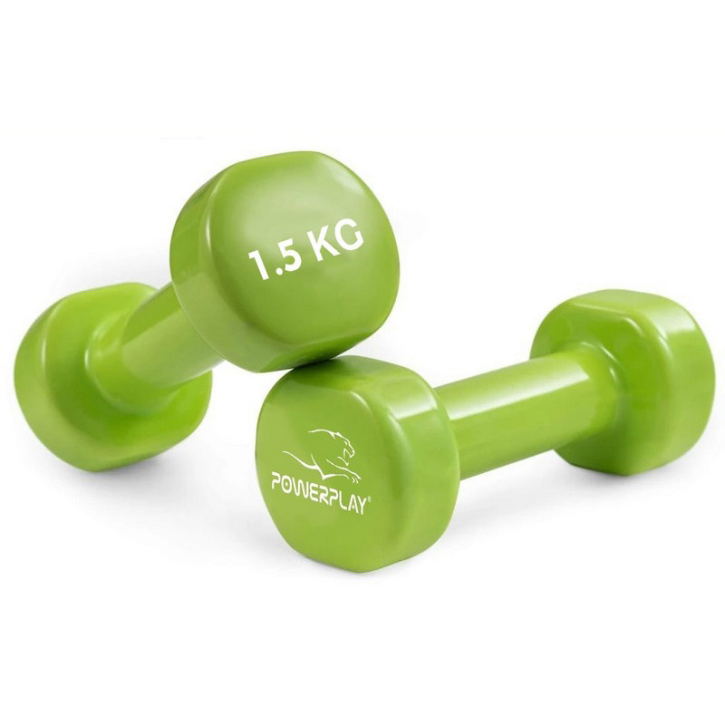 Гантели виниловые PowerPlay PP_4103_2*1,5kg 2 по 1,5 кг, Зеленые