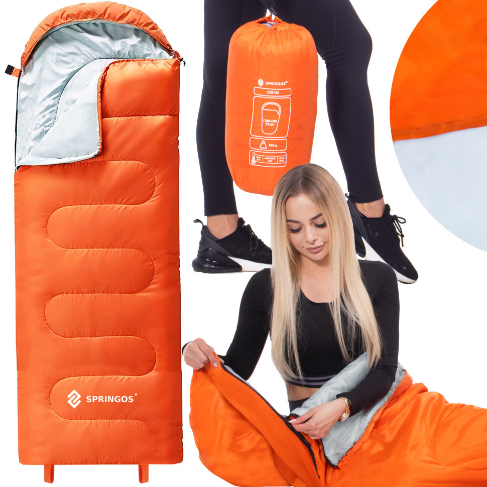 Спальний мішок-спальник 2 в 1 Springos CS0120 Orange/Grey, чохол