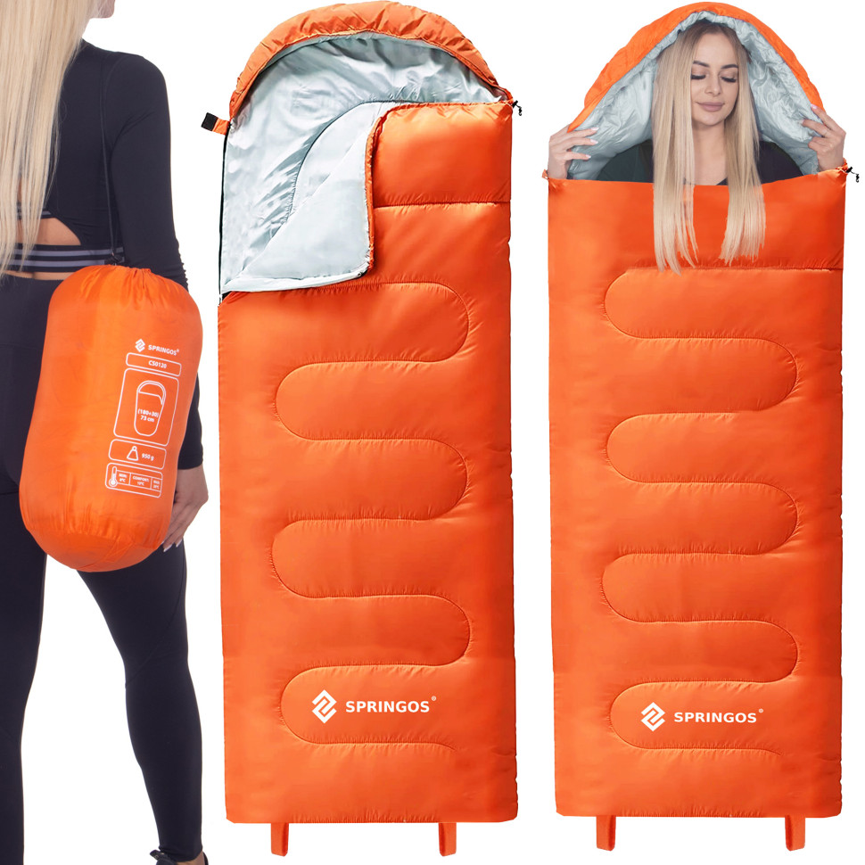 Спальний мішок-спальник 2 в 1 Springos CS0120 Orange/Grey, чохол