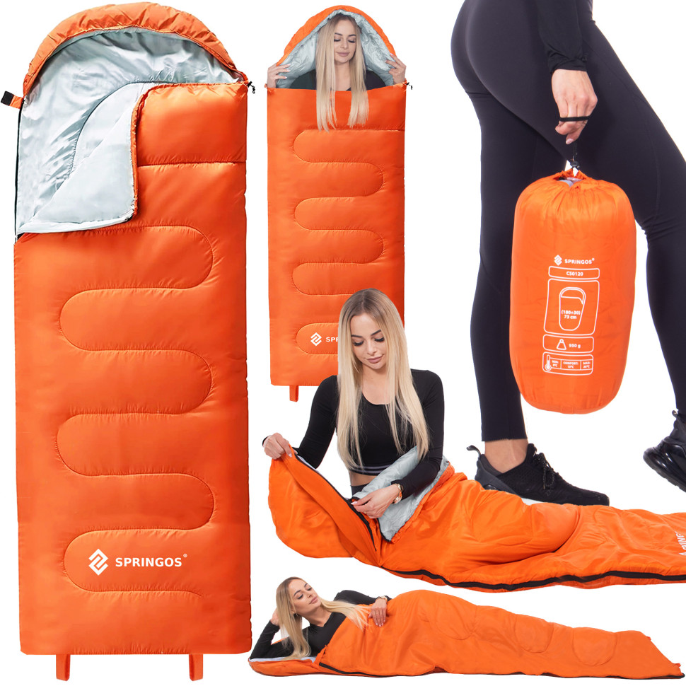Спальний мішок-спальник 2 в 1 Springos CS0120 Orange/Grey, чохол