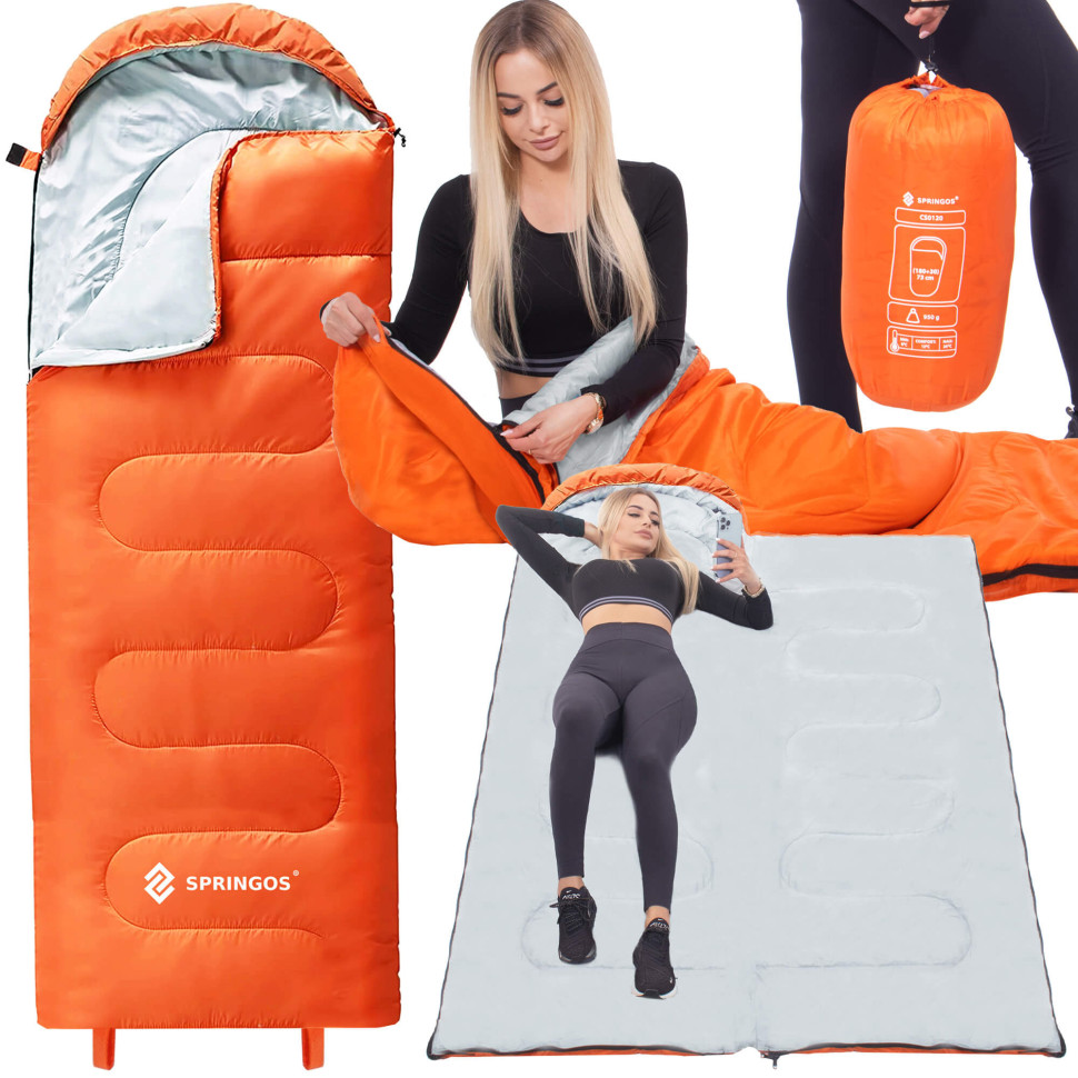 Спальний мішок-спальник 2 в 1 Springos CS0120 Orange/Grey, чохол
