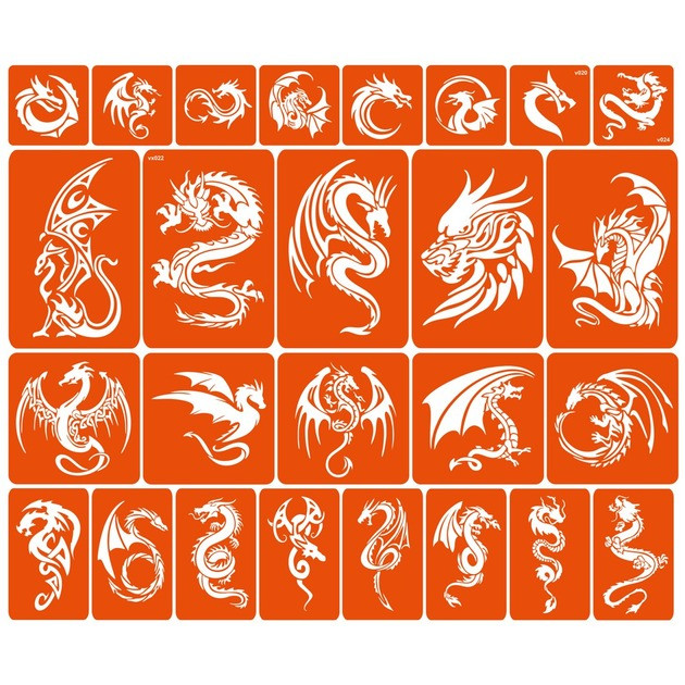 Набор трафаретов для био-тату «Драконы - большой микс» Fresh Tattoo dragons-big-mix