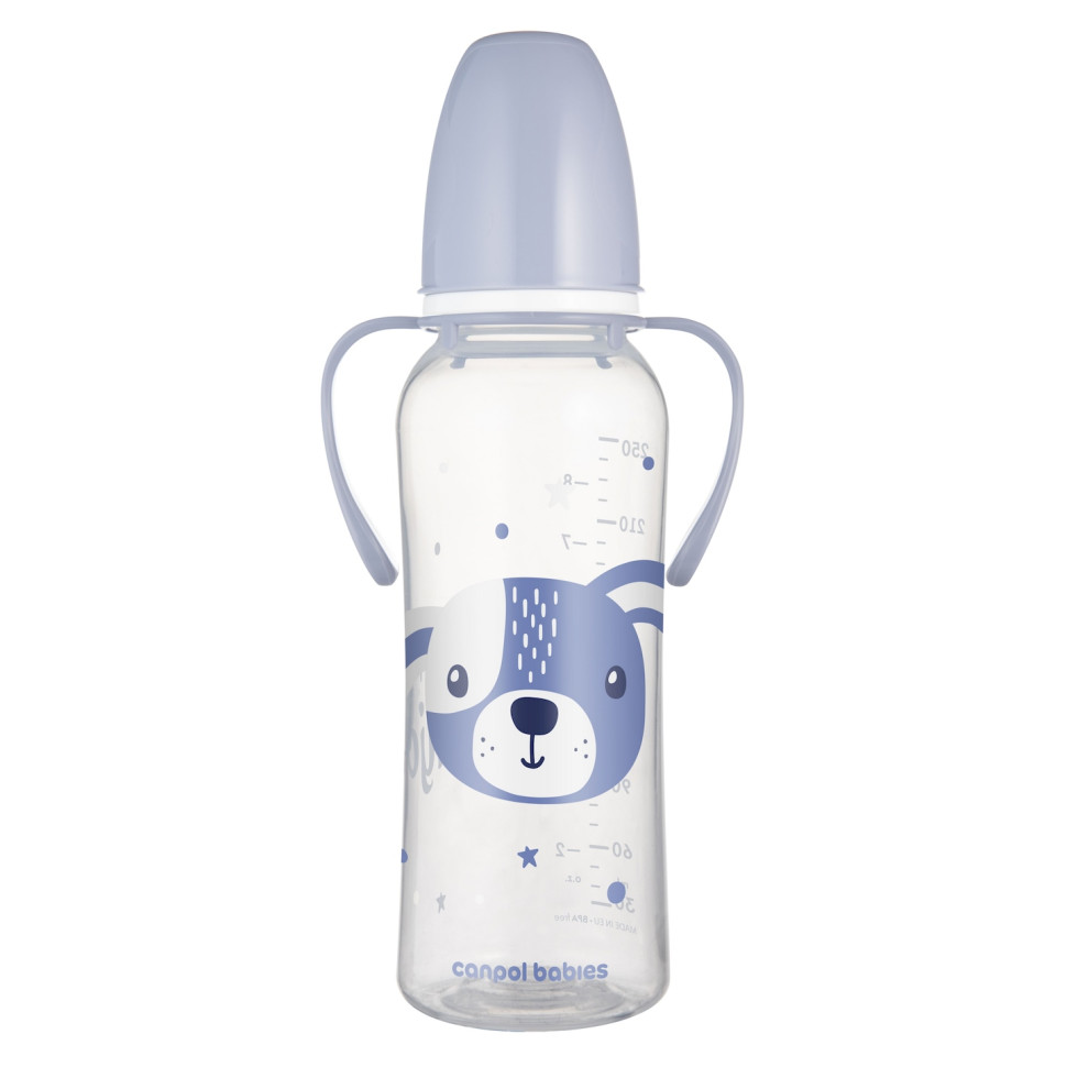 Дитяча стандартна пляшечка з ручками Cute animals Canpol babies 11/845_blu 250 мл