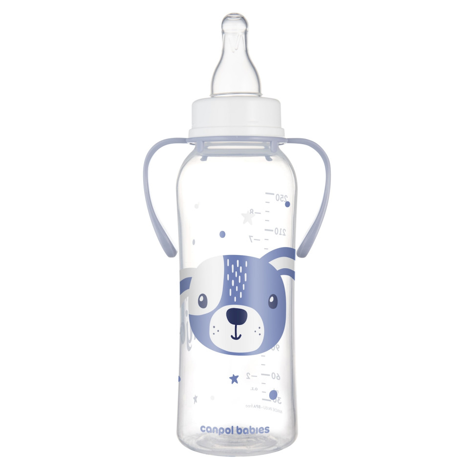 Дитяча стандартна пляшечка з ручками Cute animals Canpol babies 11/845_blu 250 мл