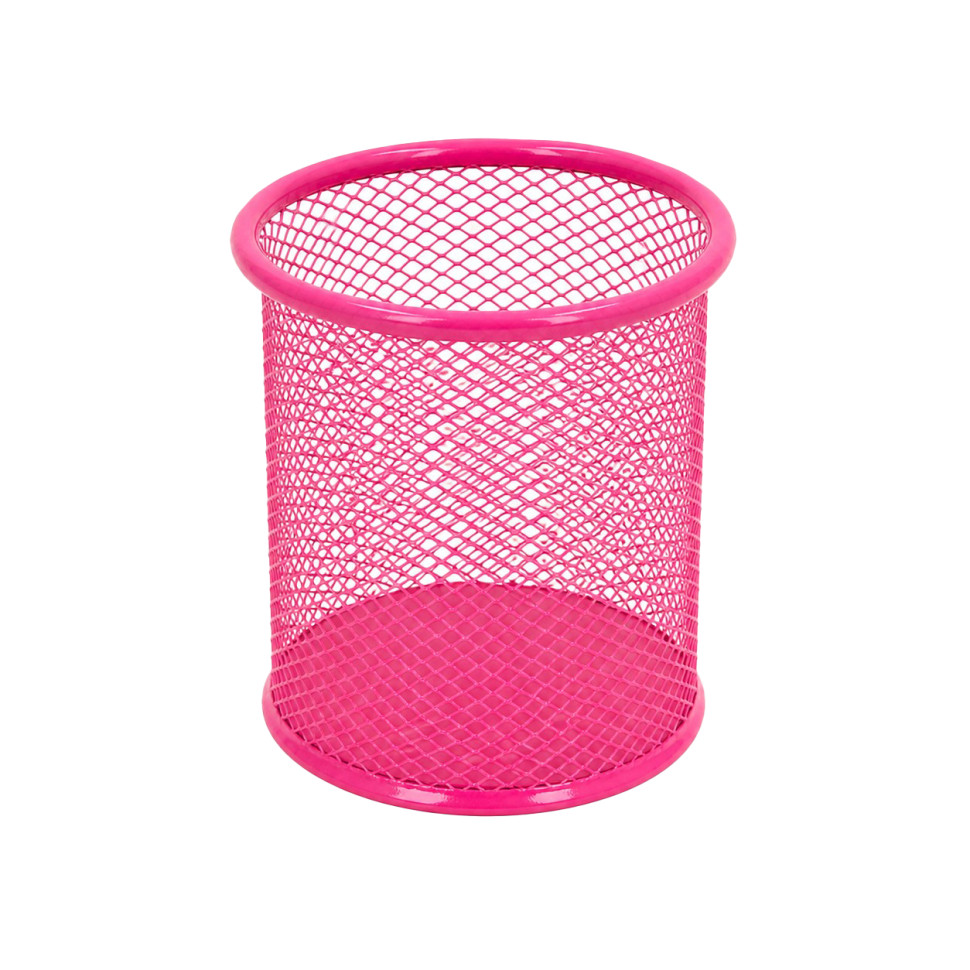 Склянка для ручок Leader 562001-Pink металева, кругла, 9,5х7,5см.