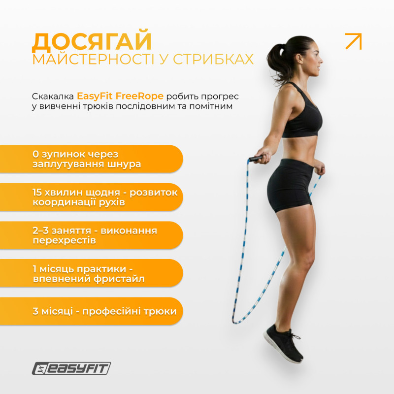Бисерная скакалка EasyFit EF-2820-BLW, FreeRope, бело-голубая 2,7 м