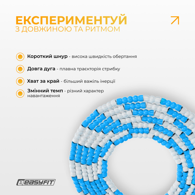 Бисерная скакалка EasyFit EF-2820-BLW, FreeRope, бело-голубая 2,7 м
