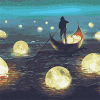 Картина по номерам "Лунная гавань с красками металик" Идейка KHO5040 50х50 см