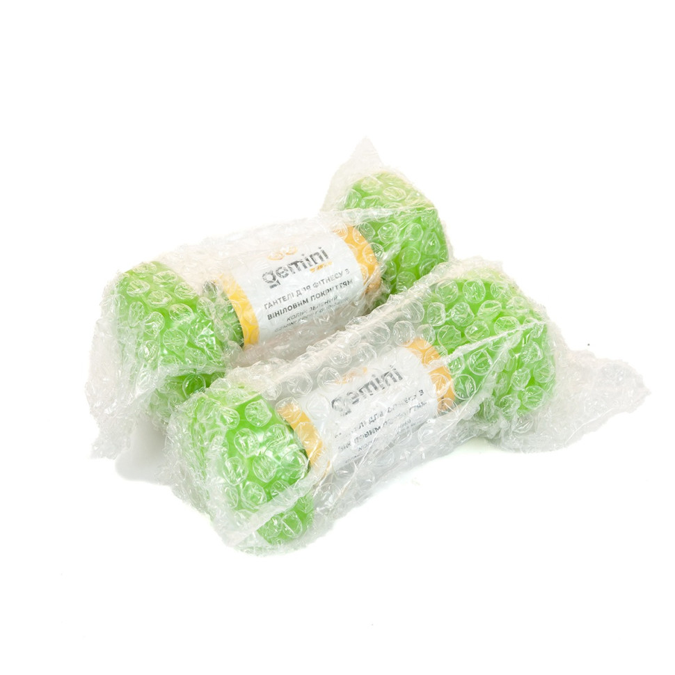 Гантели для фитнеса с виниловым покрытием Gemini Sport GSD-1.5GR 2 шт, по 1.5 кг, зеленые