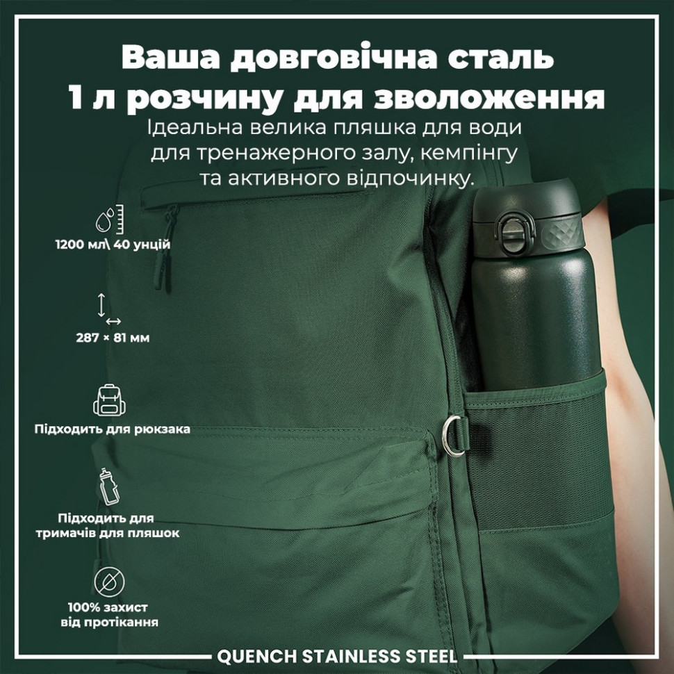 Бутылка для воды металлическая Stainless Steel ION8 I8SS1000DGRE 1200 мл, Dark Green