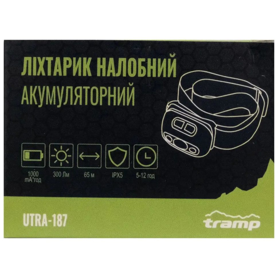 Налобный фонарь Tramp UTRA-187 черный, аккумуляторный 3 режима