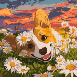 Картина по номерам "Корги в ромашках" ©art_selena_ua Идейка KHO6798, 40х40 см