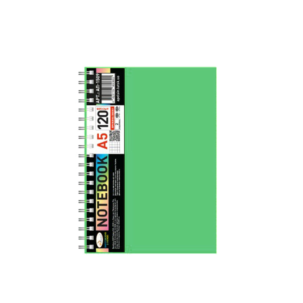 Блокнот А5 Апельсин АП-1509(Green) 120 листов, пружина сбоку
