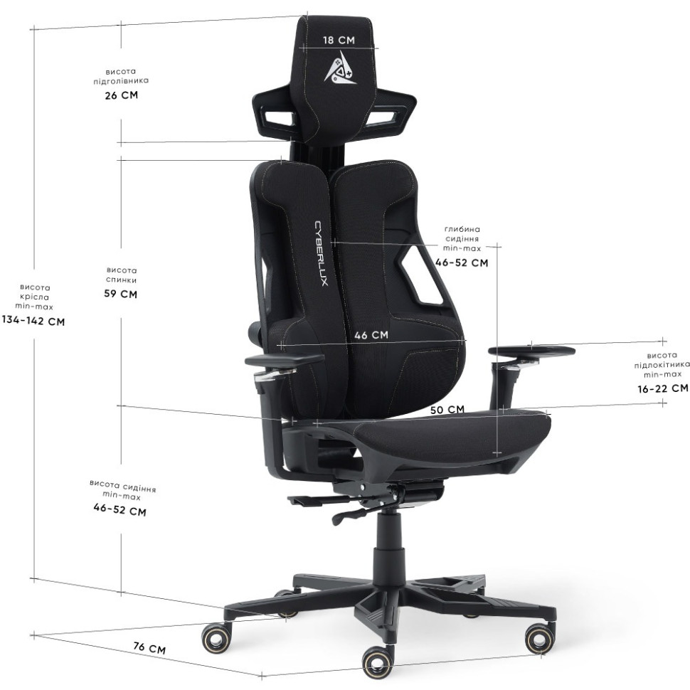 Геймерское кресло V10 Fabric Cyberlux GM-V10 FB, Black
