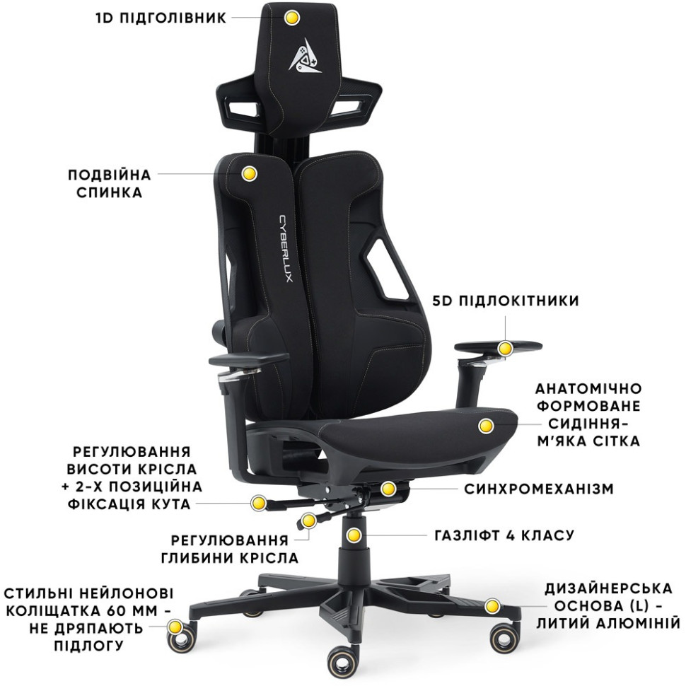 Геймерское кресло V10 Fabric Cyberlux GM-V10 FB, Black