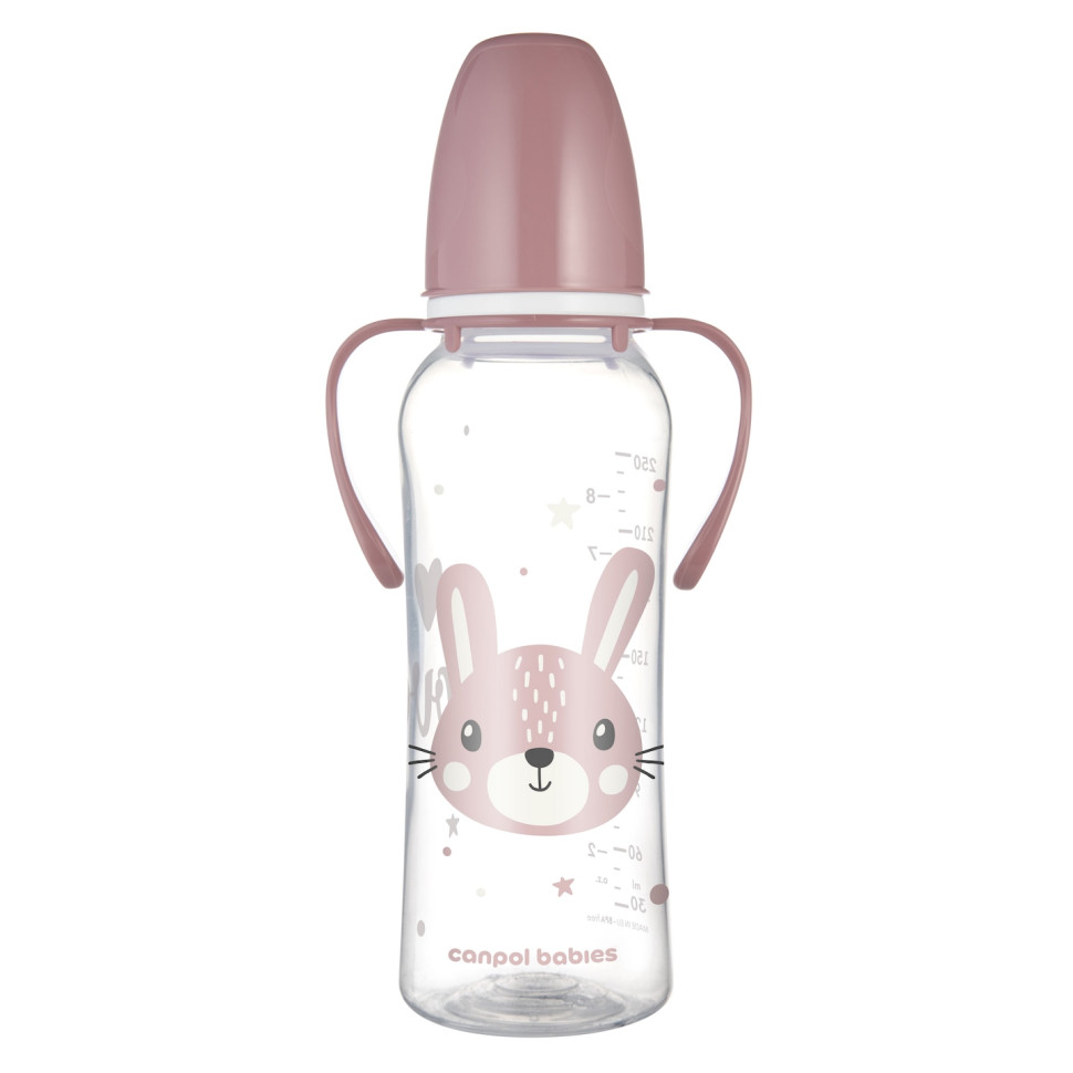 Детская стандартная бутылочка с ручками Cute animals Canpol babies 11/845_pin 250 мл