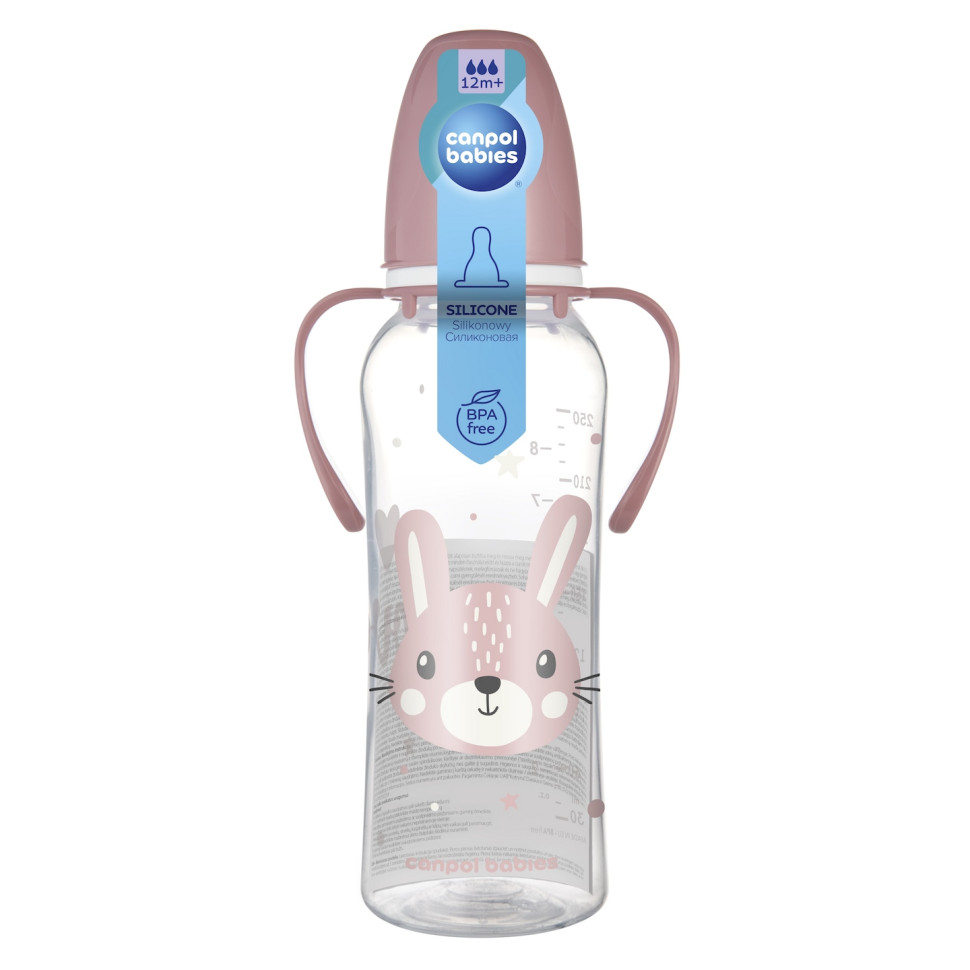 Детская стандартная бутылочка с ручками Cute animals Canpol babies 11/845_pin 250 мл