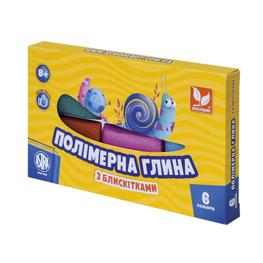 Полімерна глина Школярик 304109001-UA з блискітками 6 кольорів