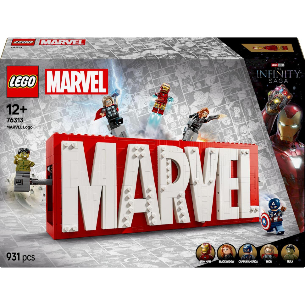 Конструктор LEGO Super Heroes Логотип и минифигурки MARVEL 76313, 931 деталь