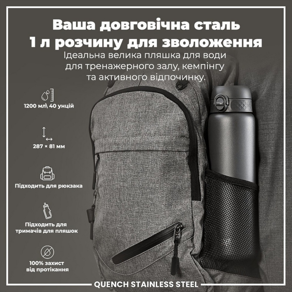 Бутылка для воды металлическая Stainless Steel ION8 I8SS1000GRY 1200 мл, Grey