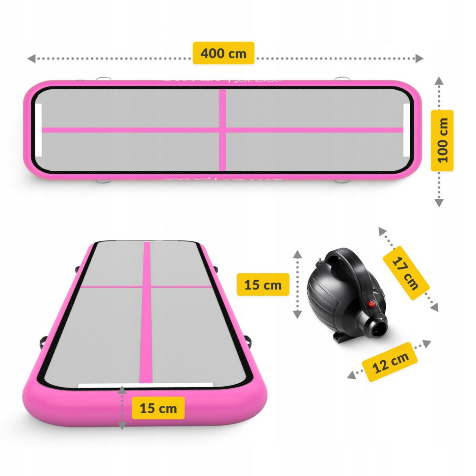 Мат надувний гімнастичний Air Track Mat 4FIZJO P-5907739311788, 400 x 100 x 15 см, White/Pink