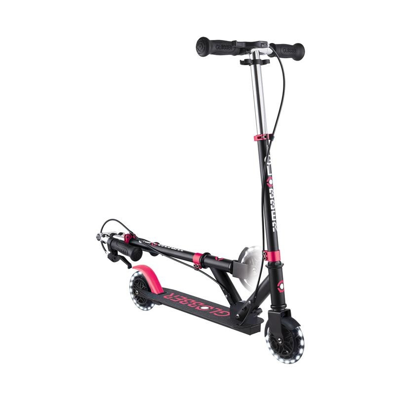 Самокат двухколесный FLOW ELEMENT JUNIOR LIGHTS GLOBBER 729-110 черно-розовый