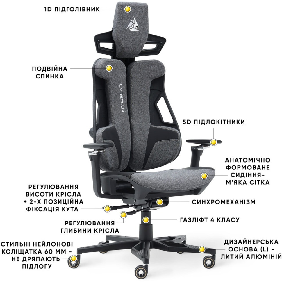 Геймерське крісло V10 Fabric Cyberlux GM-V10 FG, Grey