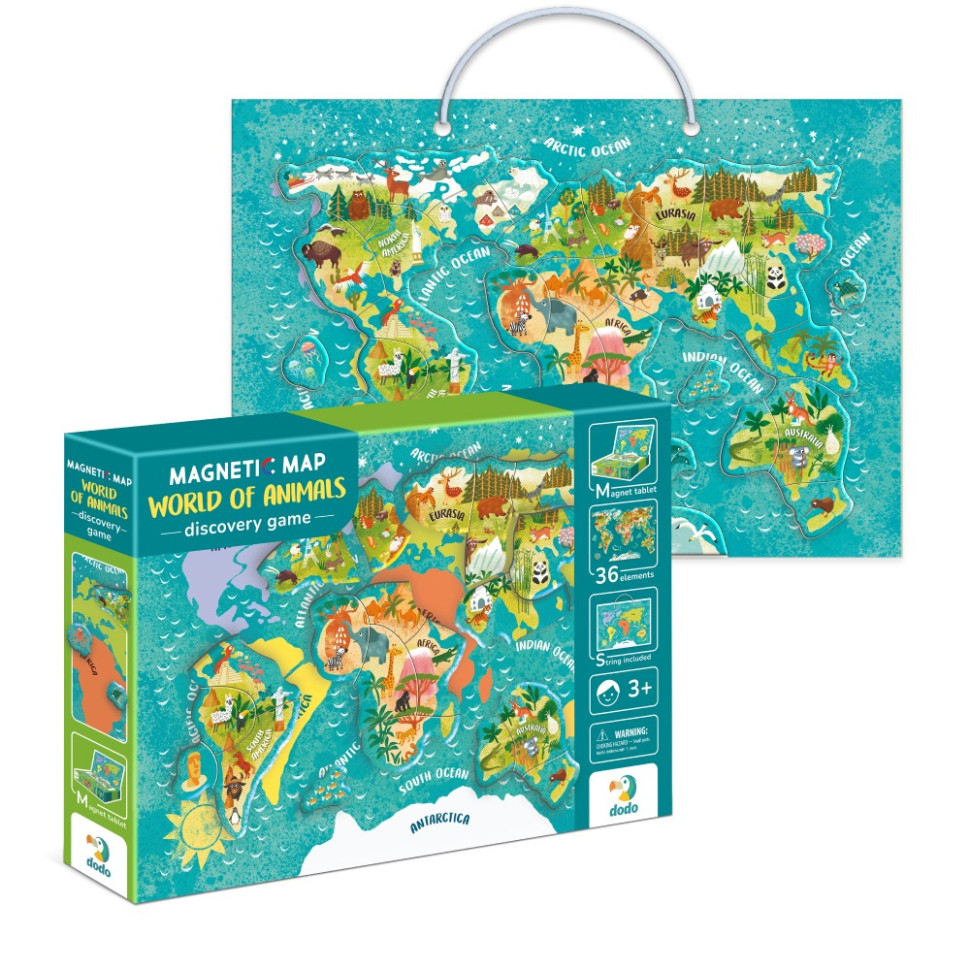 Дитяча магнітна мапа світу тварини DoDo Toys 200267, 36 елементів