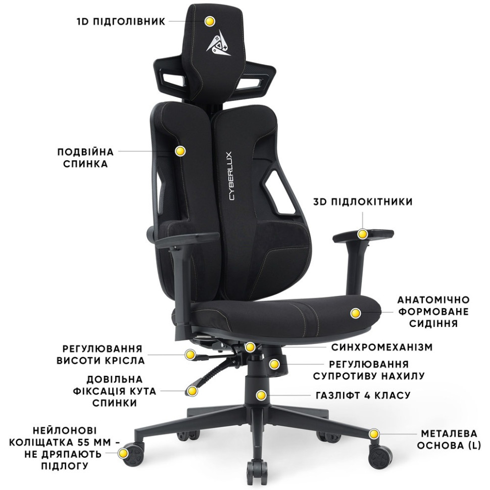 Геймерское кресло V8 Fabric Cyberlux GM-V8 FB, Black