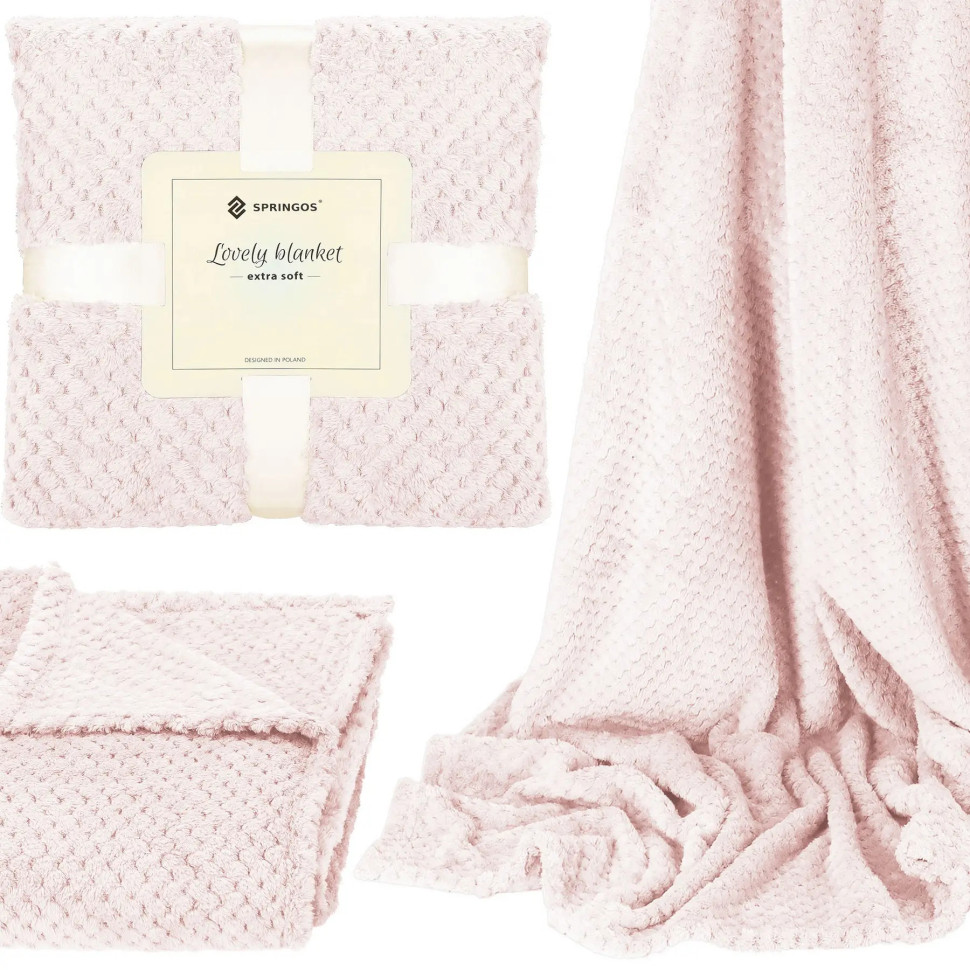 Плед-покривало Extra Soft Springos HA7102 світло-рожевий 200x220 см