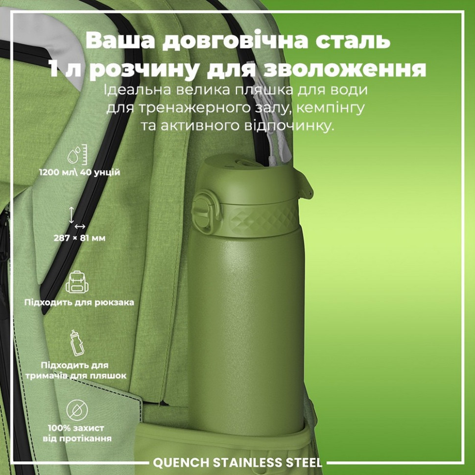 Пляшка для води металева Stainless Steel ION8 I8SS1000KGRE 1200 мл, Khaki Green