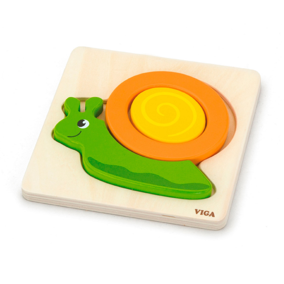 Деревянный мини-пазл Улитка Viga Toys 59931, 3 элемента