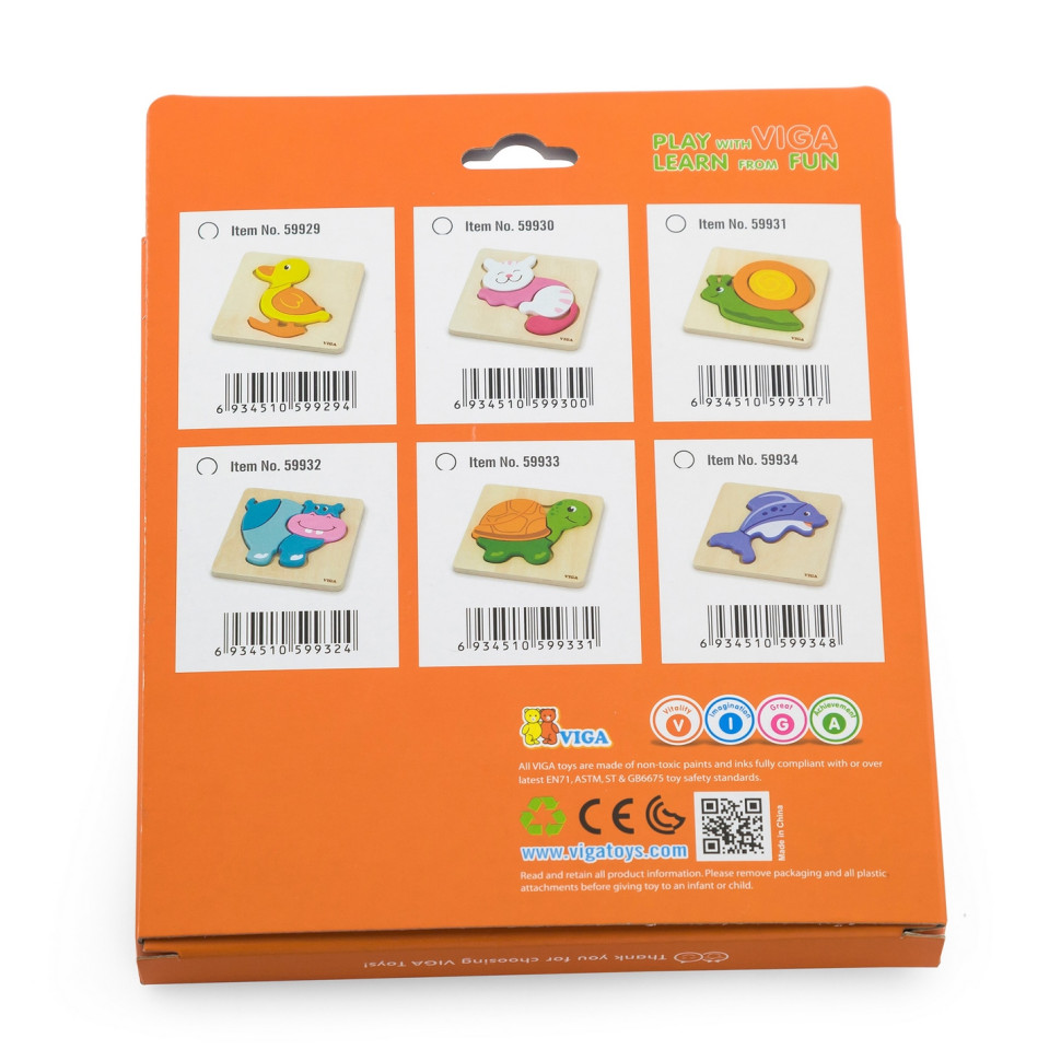 Деревянный мини-пазл Улитка Viga Toys 59931, 3 элемента